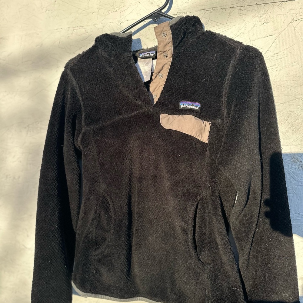 Patagonia Black Fleece Pullover with Tan Snap Placket